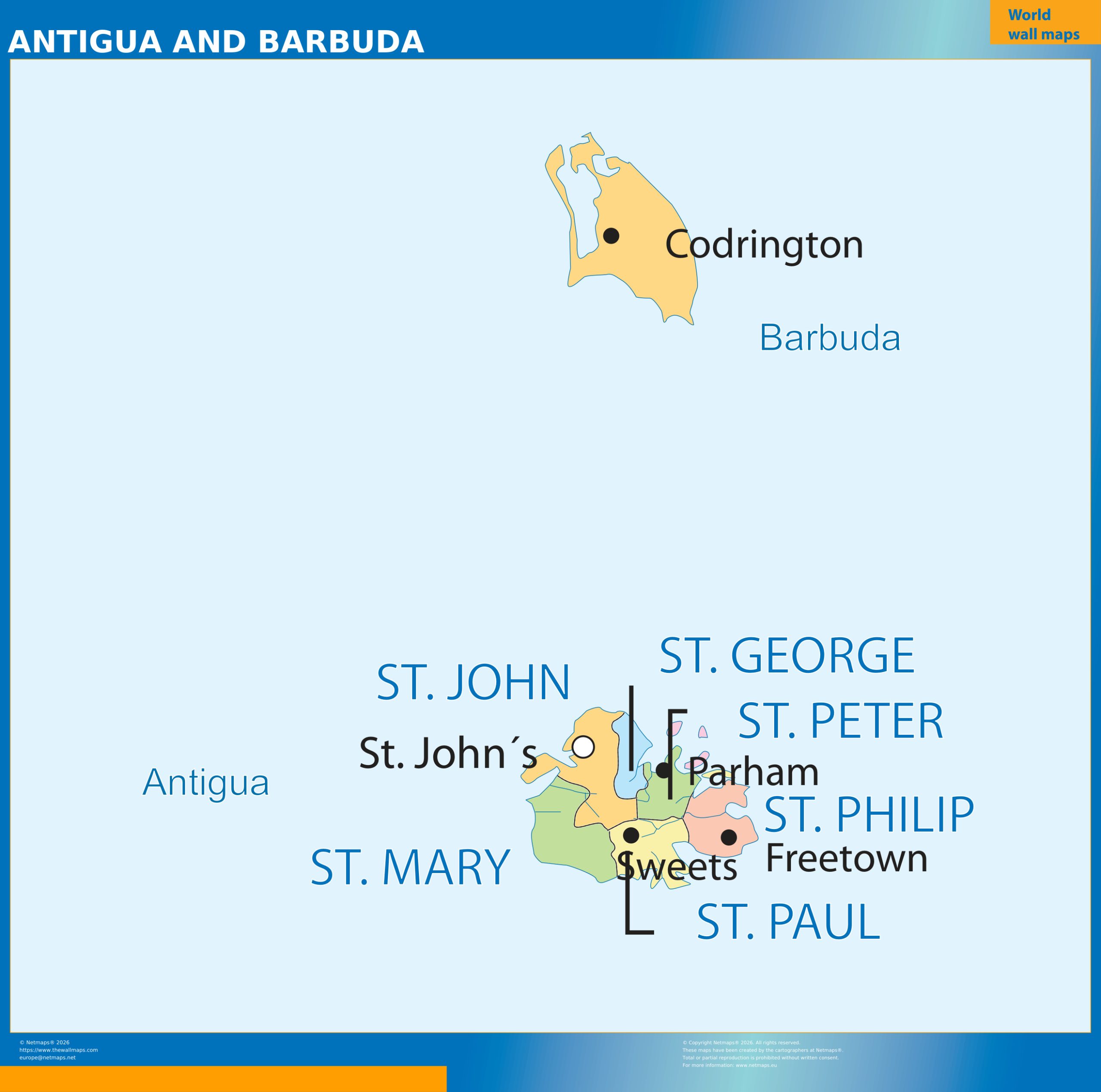 Antigua and Barbuda wall map