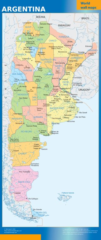 Argentina regions wall map