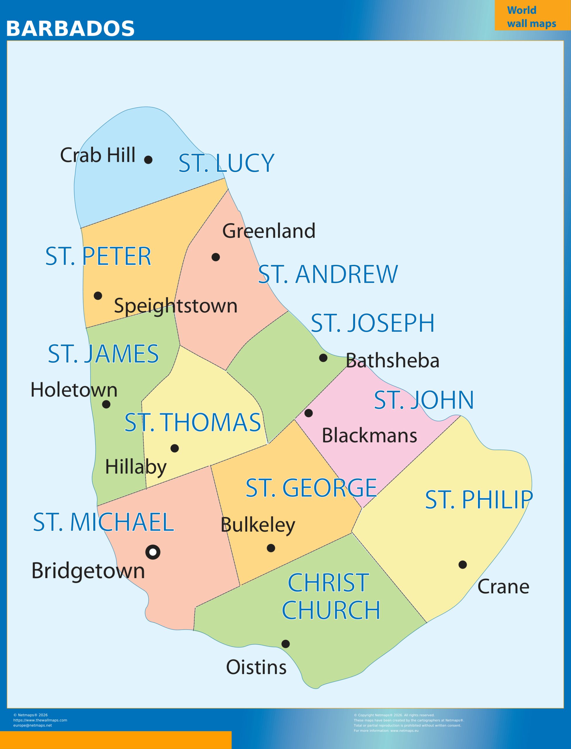 Barbados wall map