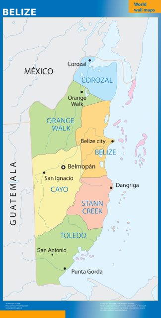 Belize wall map
