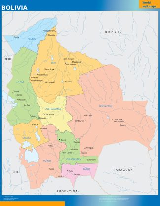 Bolivia regions wall map