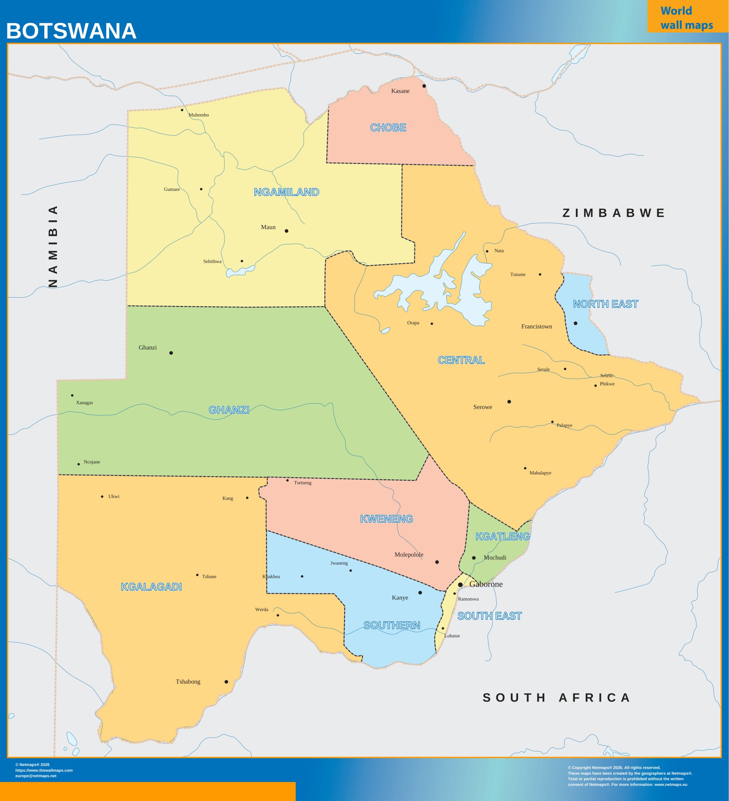Botswana wall map
