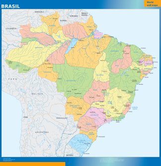 Brazil regions wall map