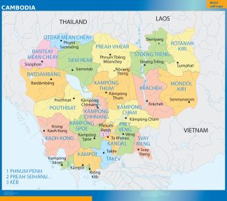 Cambodia wall map