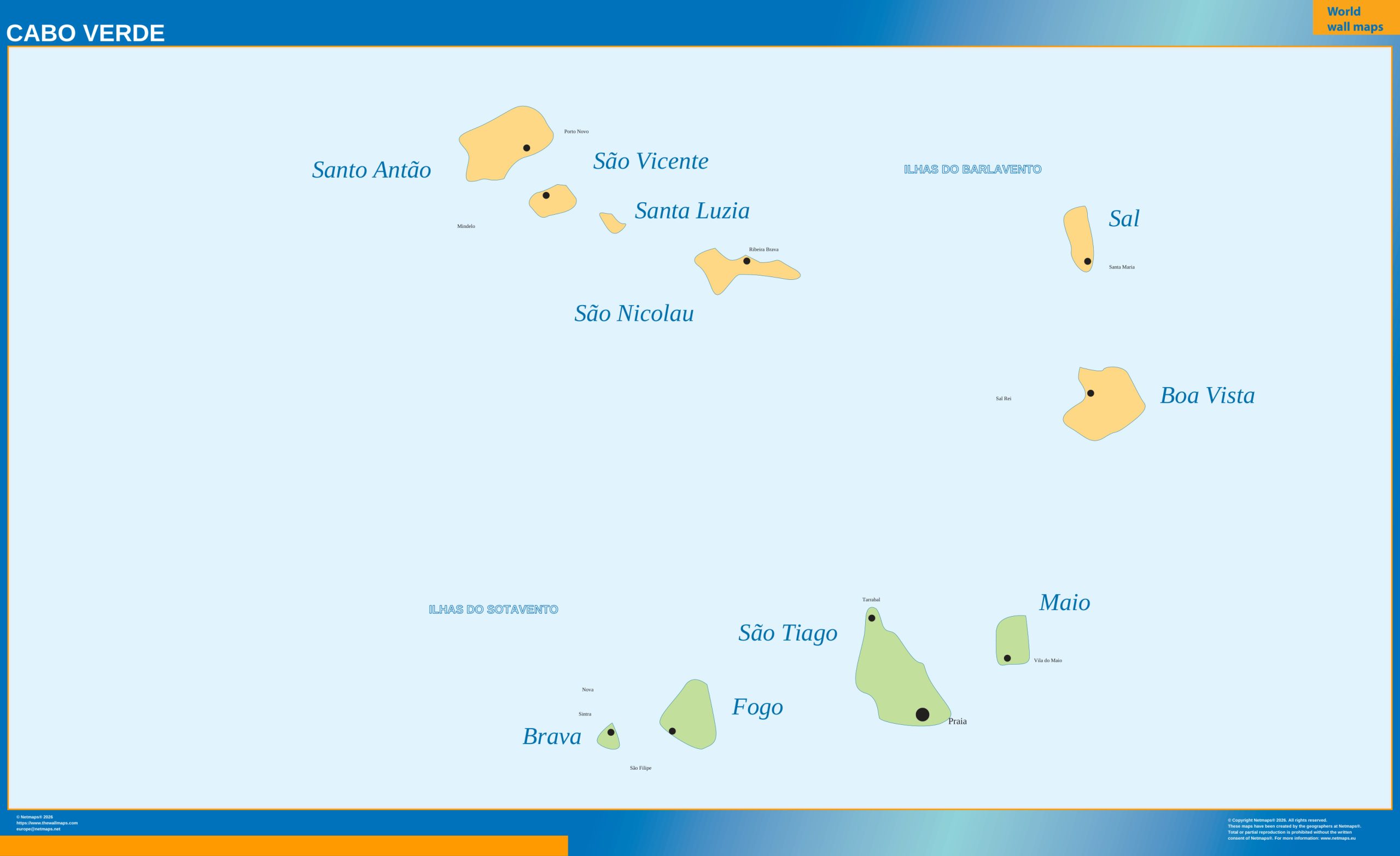 Cape Verde regions wall map