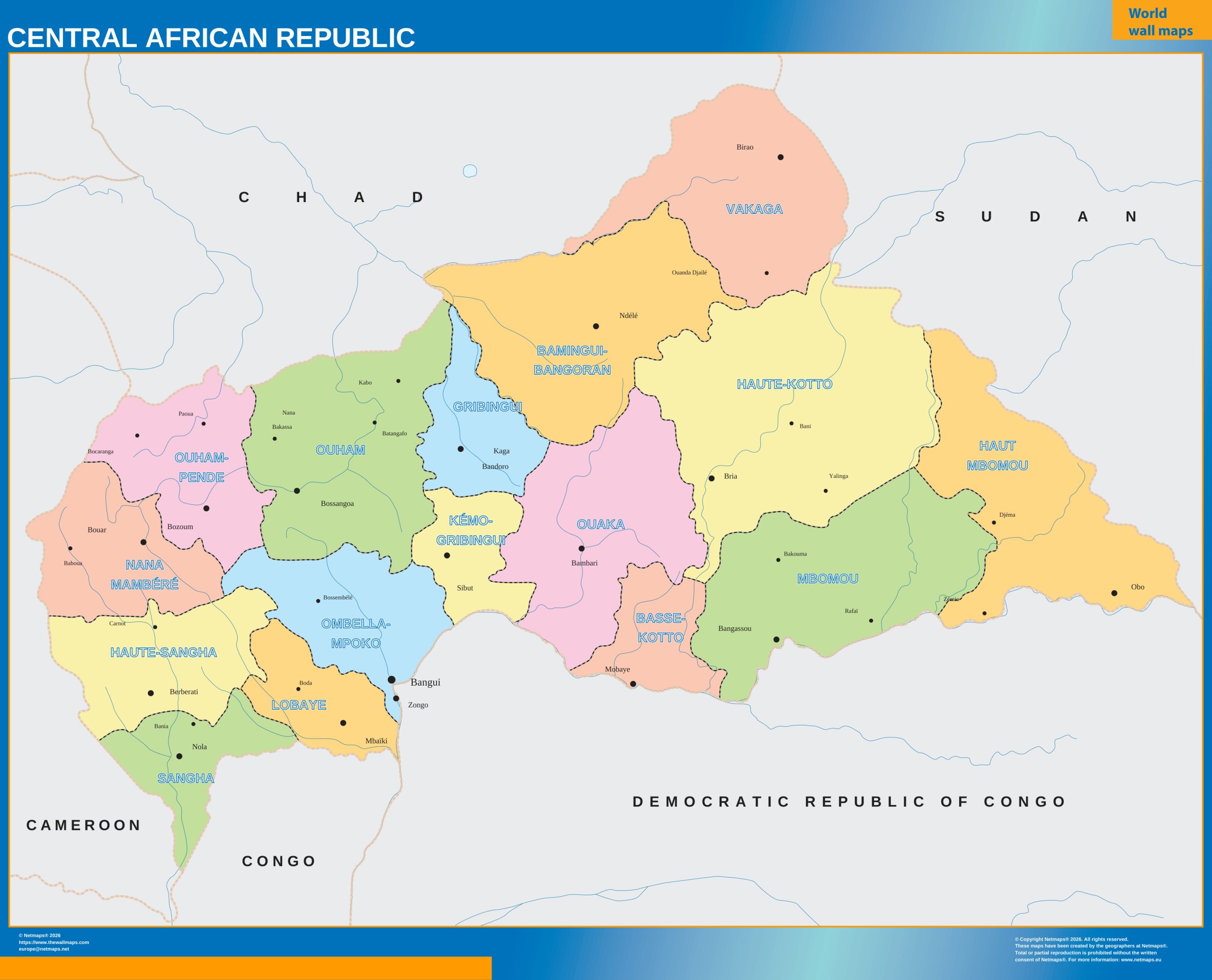 Central African Republic wall map