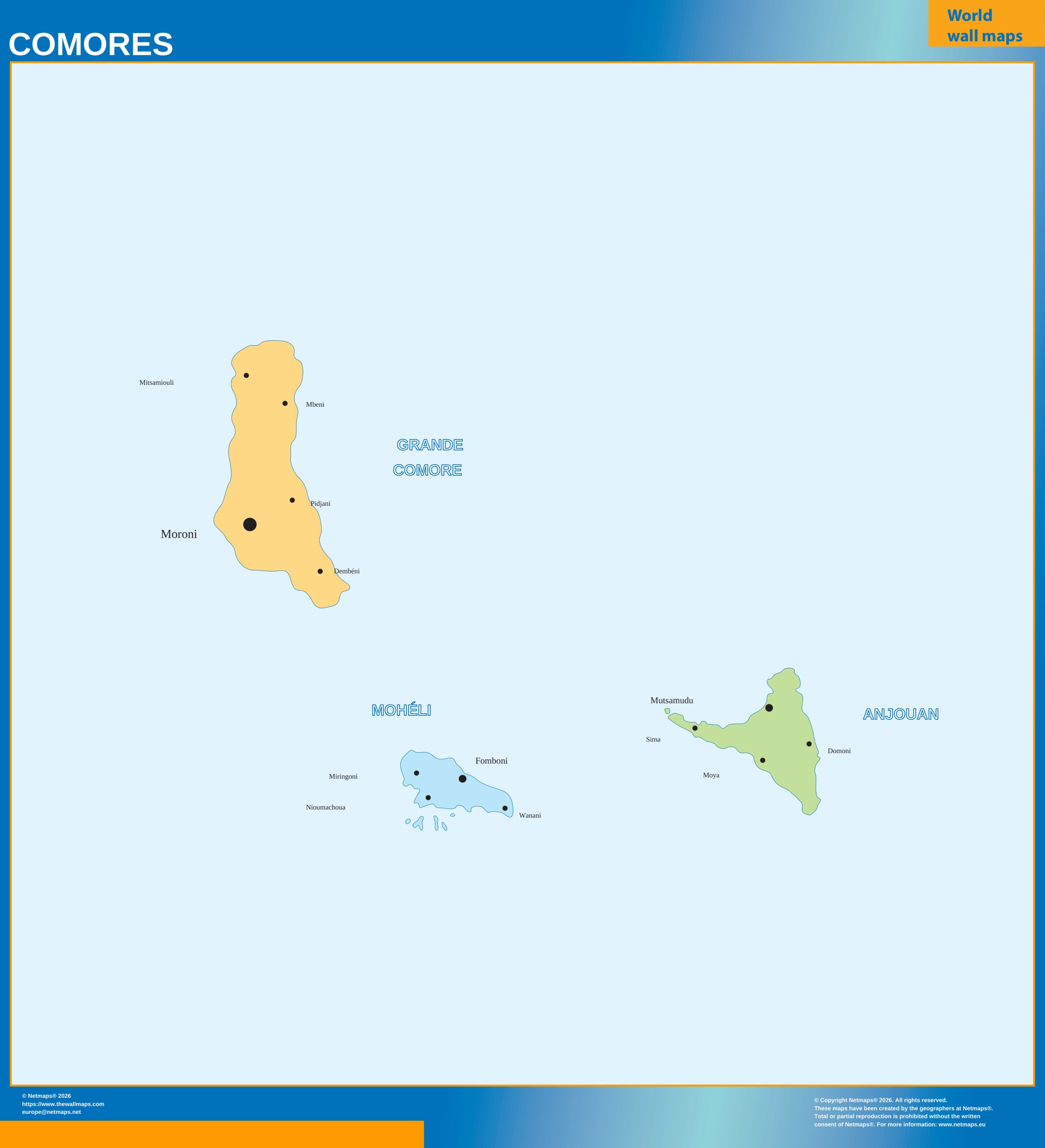Comoros wall map