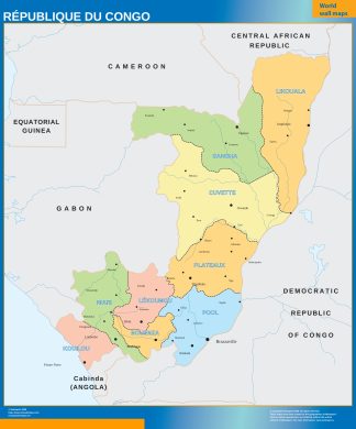 Congo regions wall map