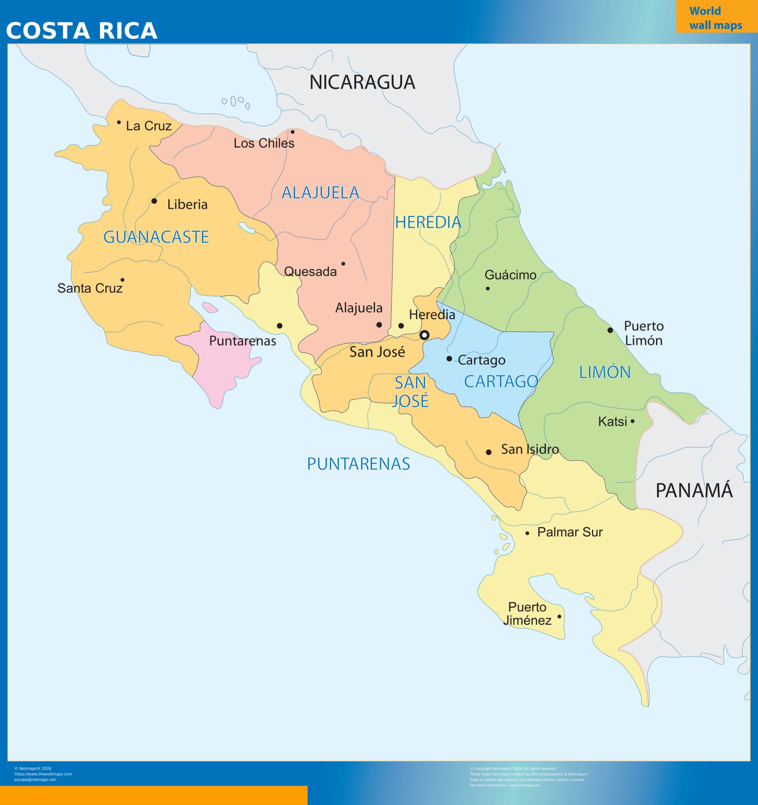 Costa Rica wall map