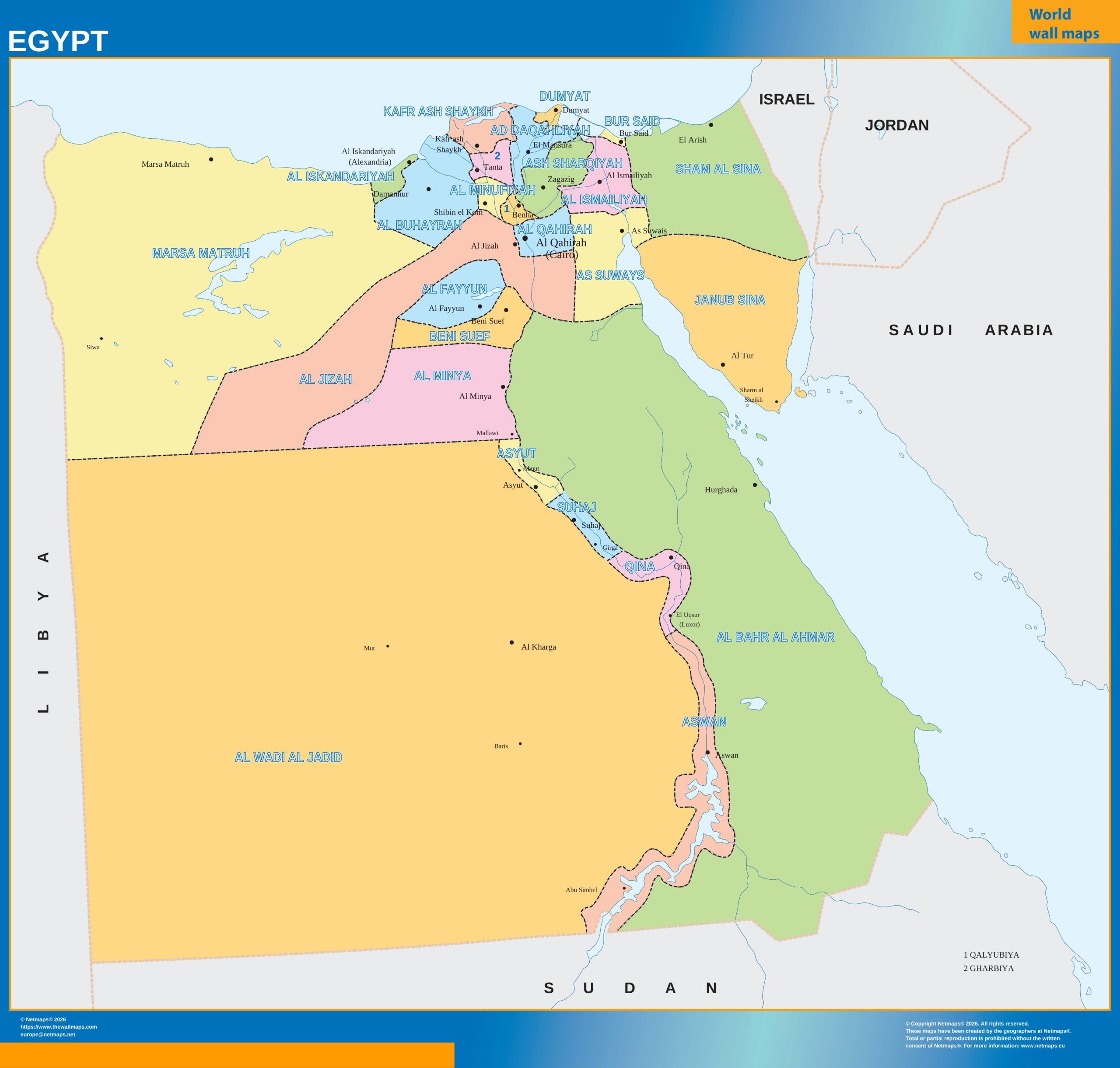 Egypt regions wall map