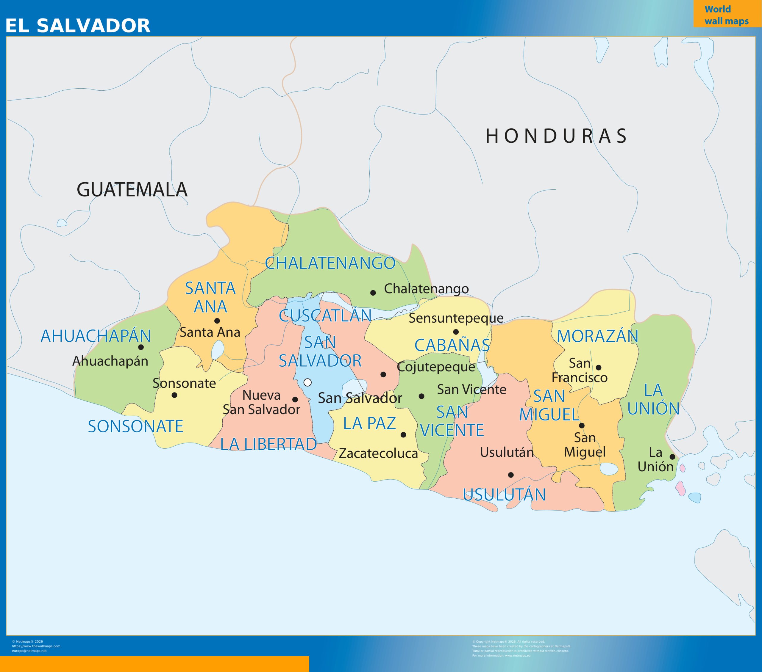 El Salvador wall map