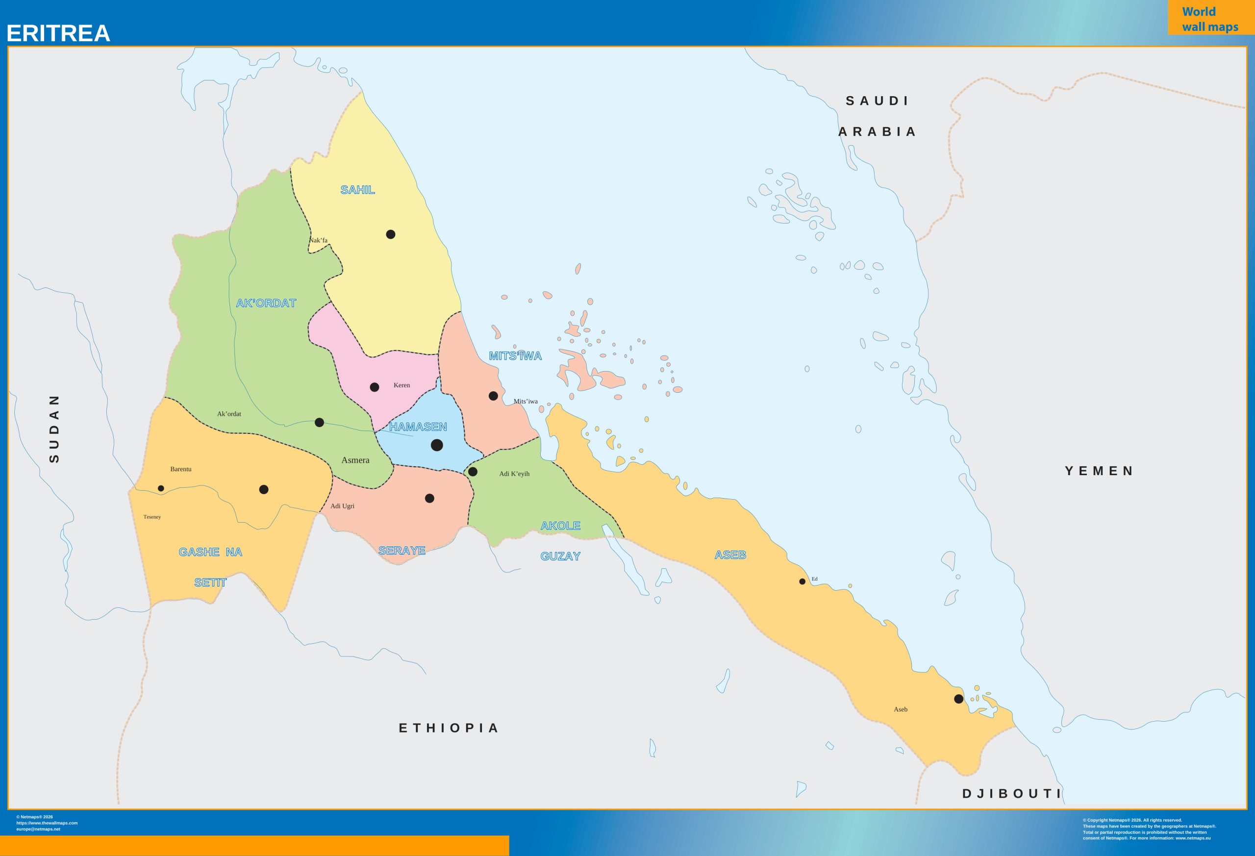 Eritrea wall map