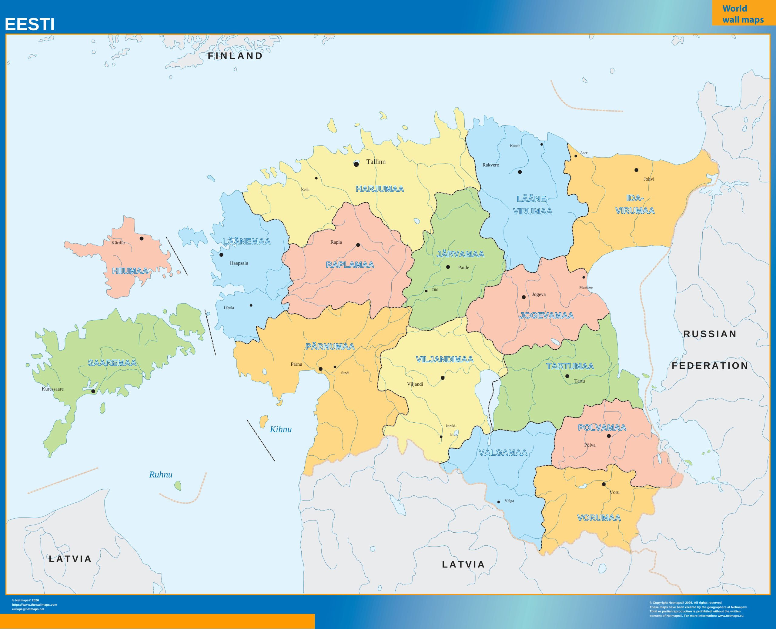 Estonia wall map