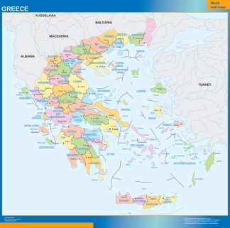 Greece regions wall map