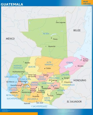 Guatemala regions wall map
