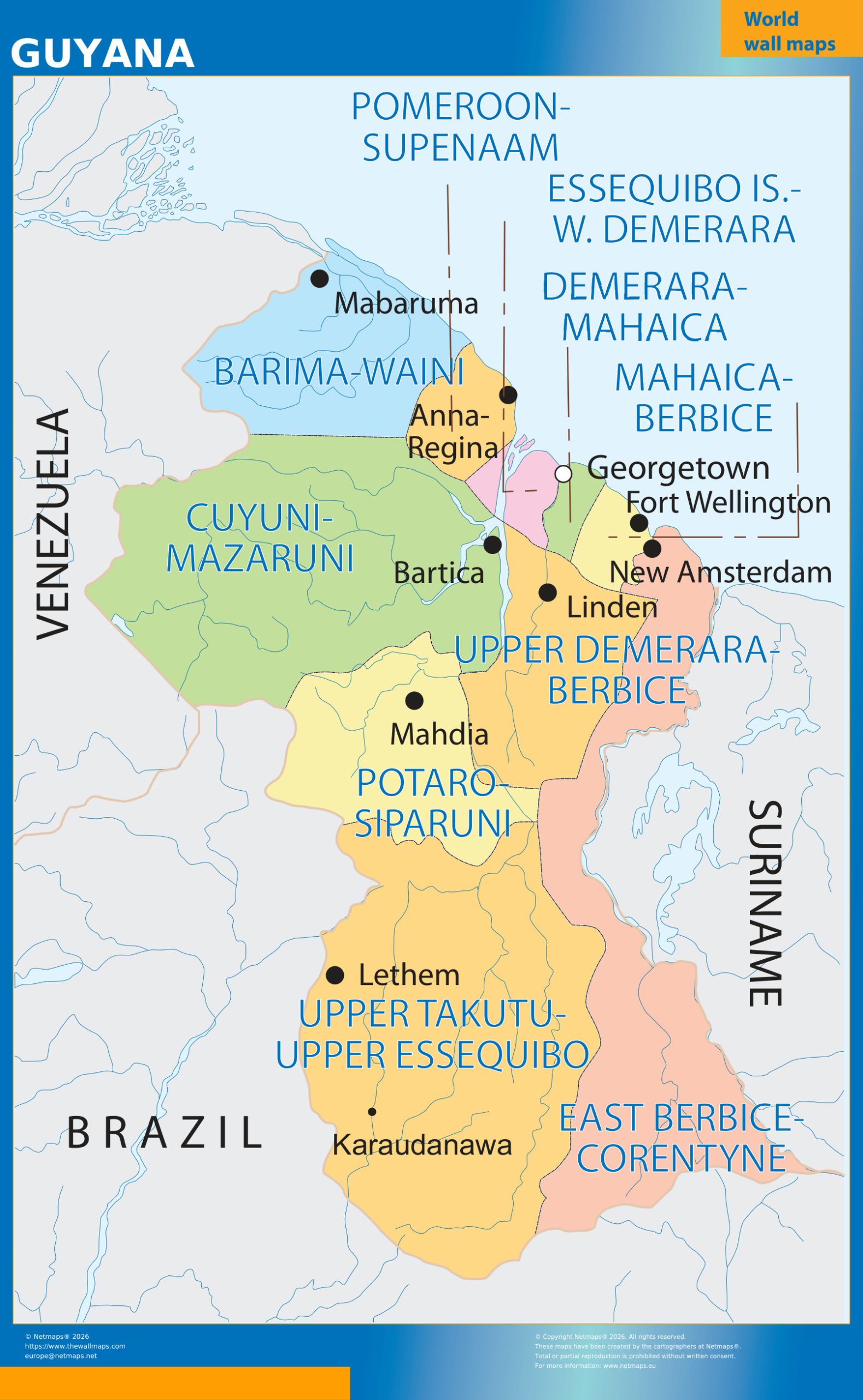 Guyana wall map
