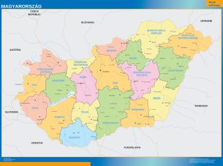 Hungary regions wall map