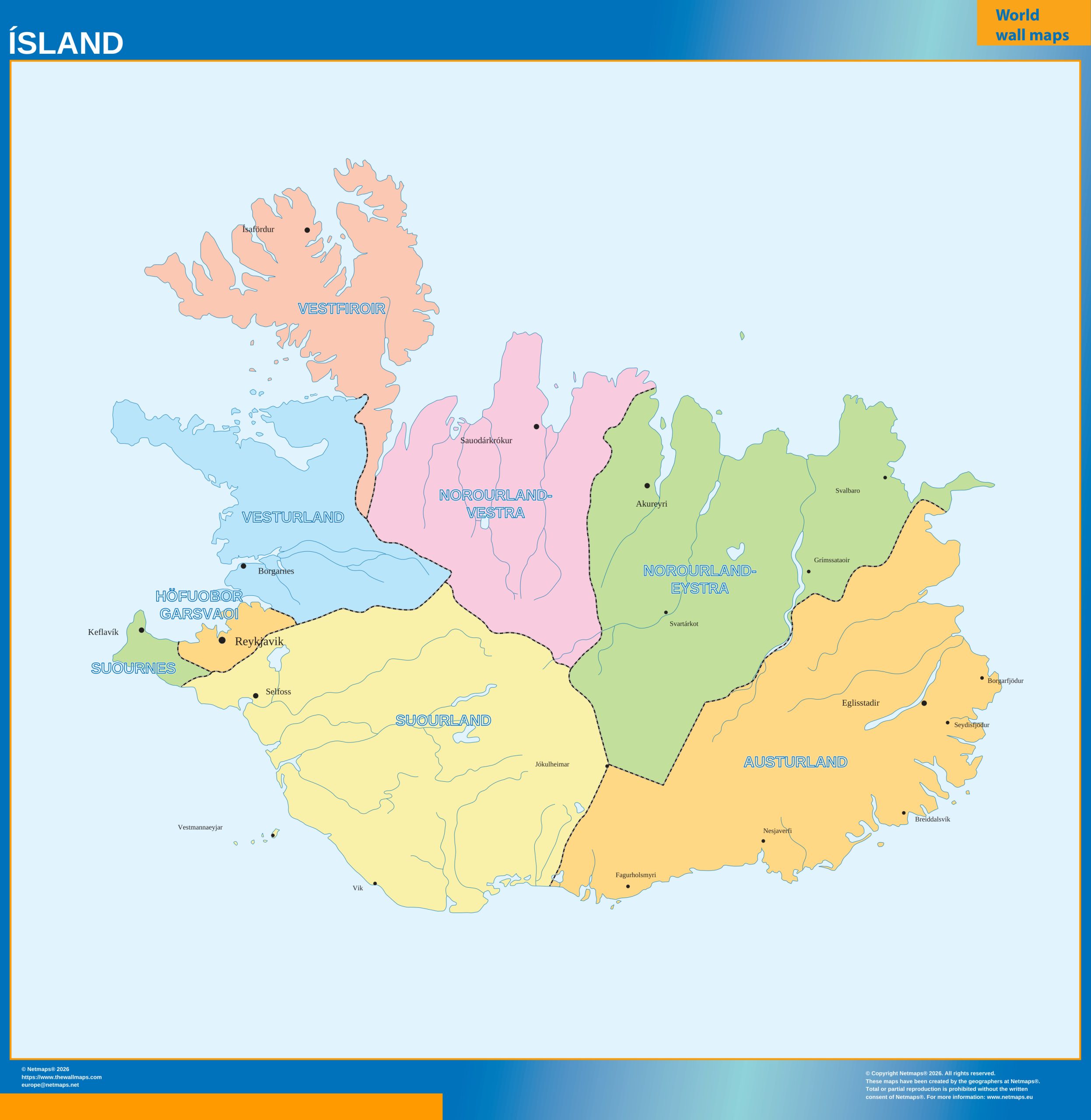 Iceland wall map