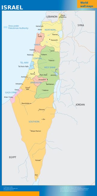 Israel regions wall map