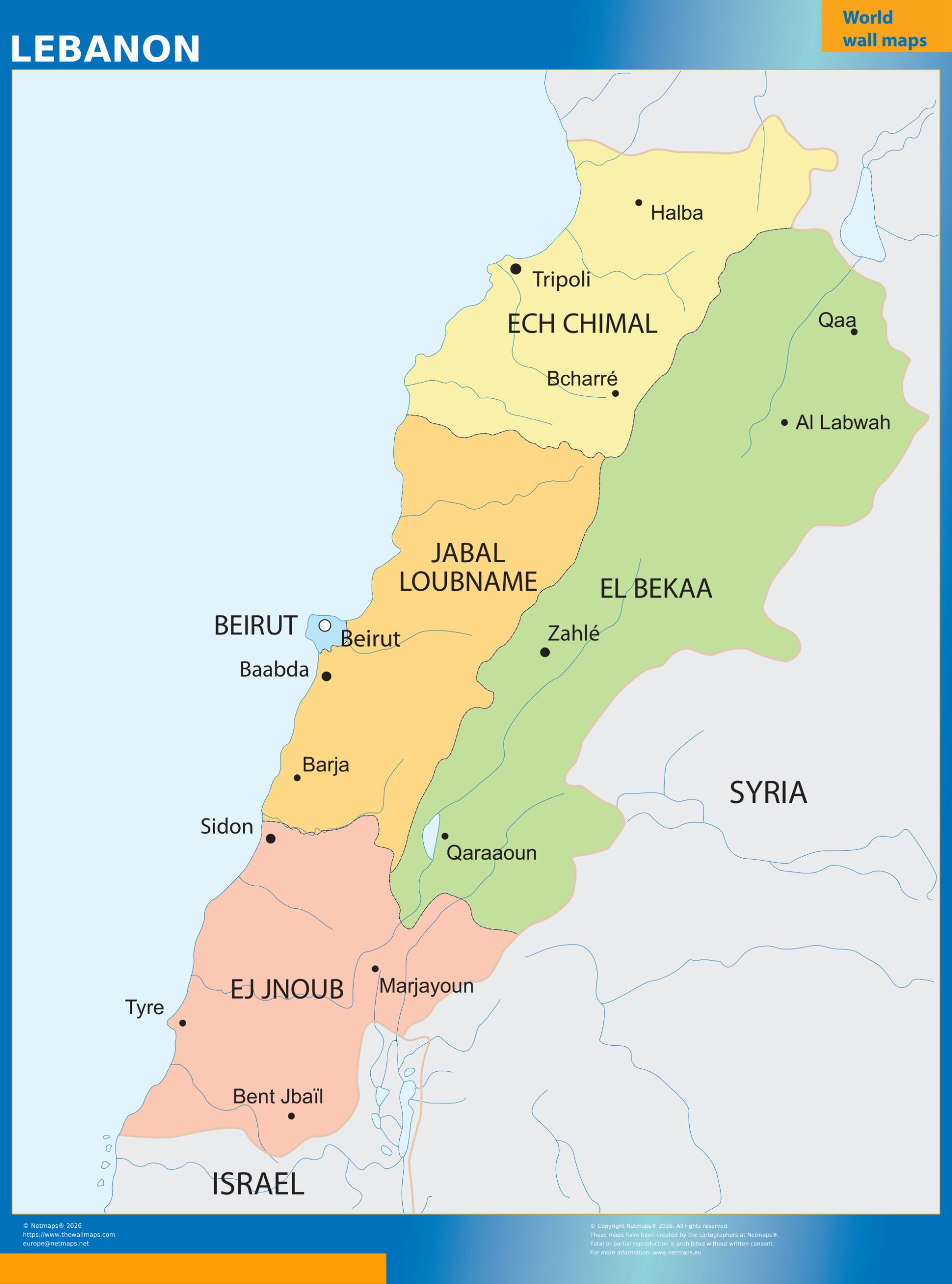 Lebanon wall map
