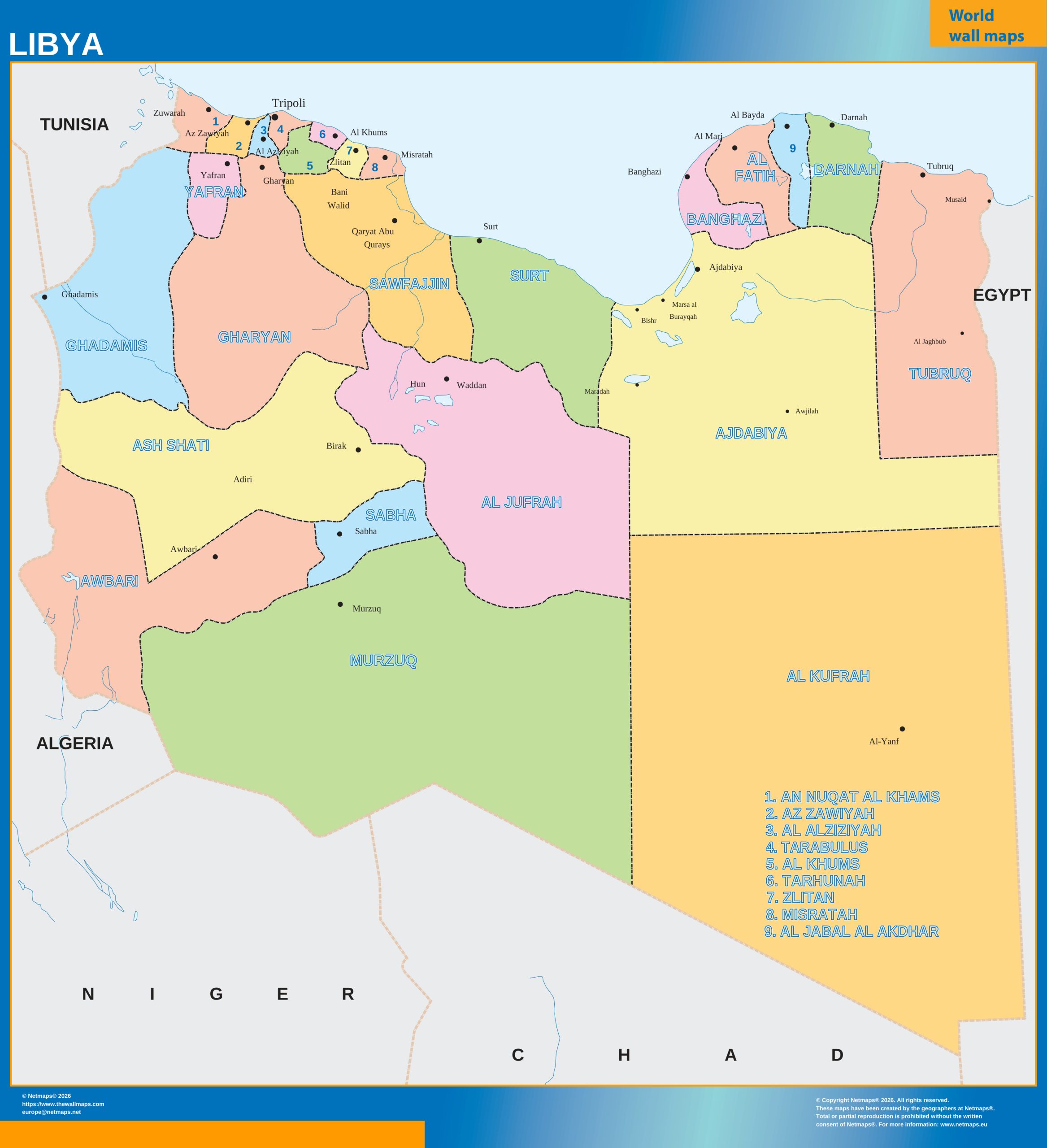 Libya wall map