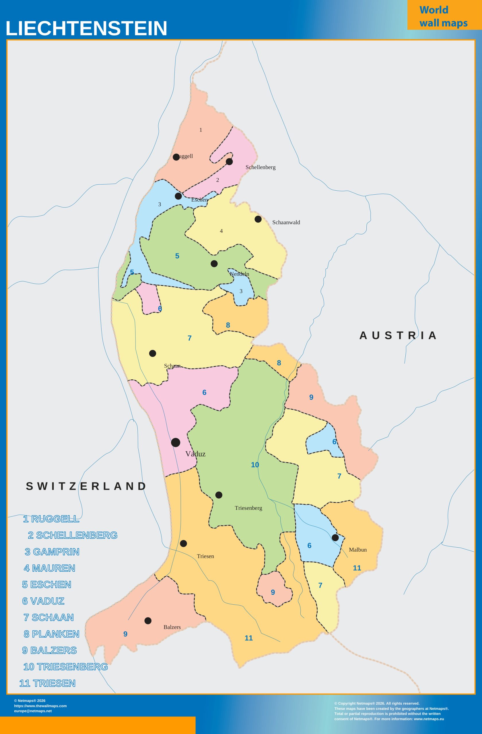 Liechtenstein wall map
