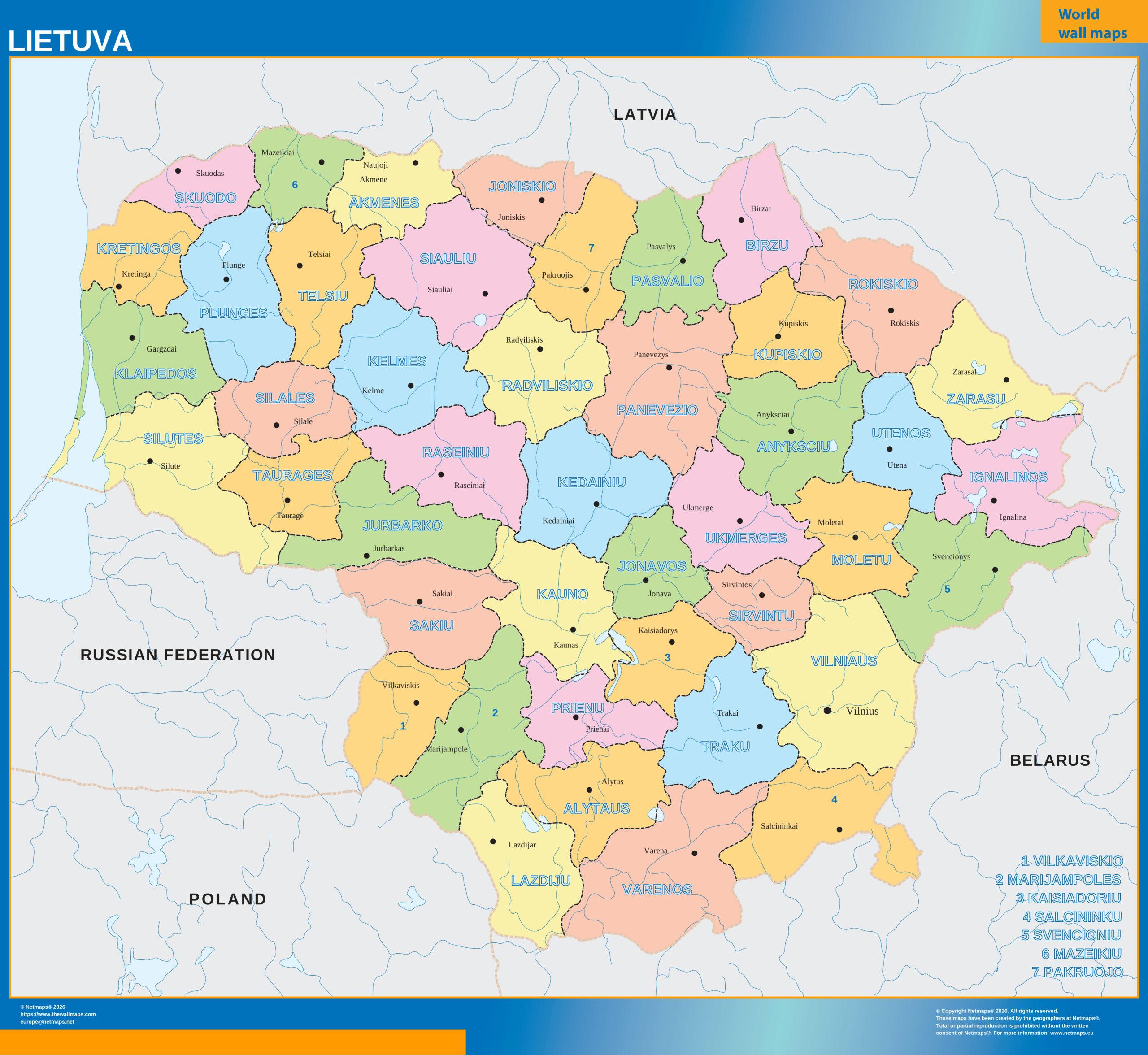 Lithuania wall map