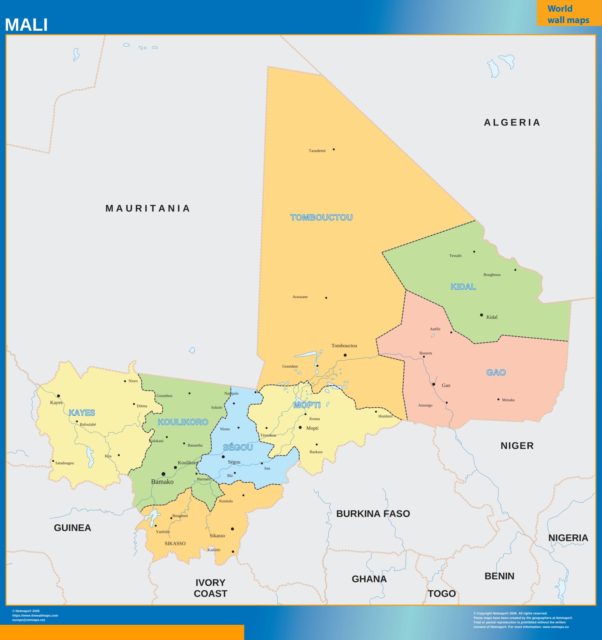 Mali wall map