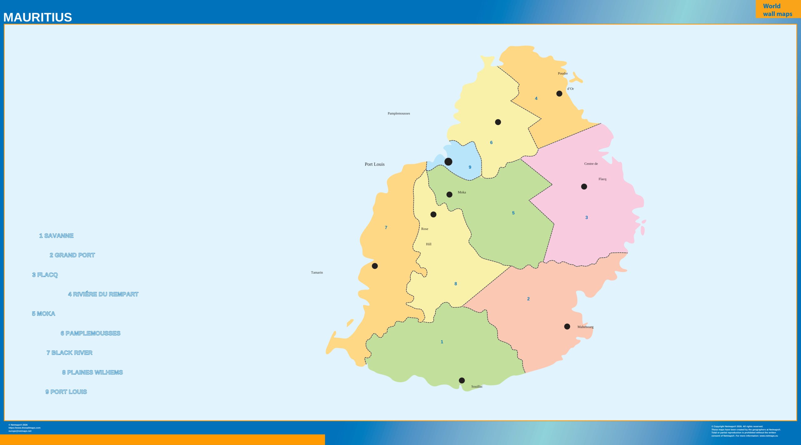 Mauritius wall map
