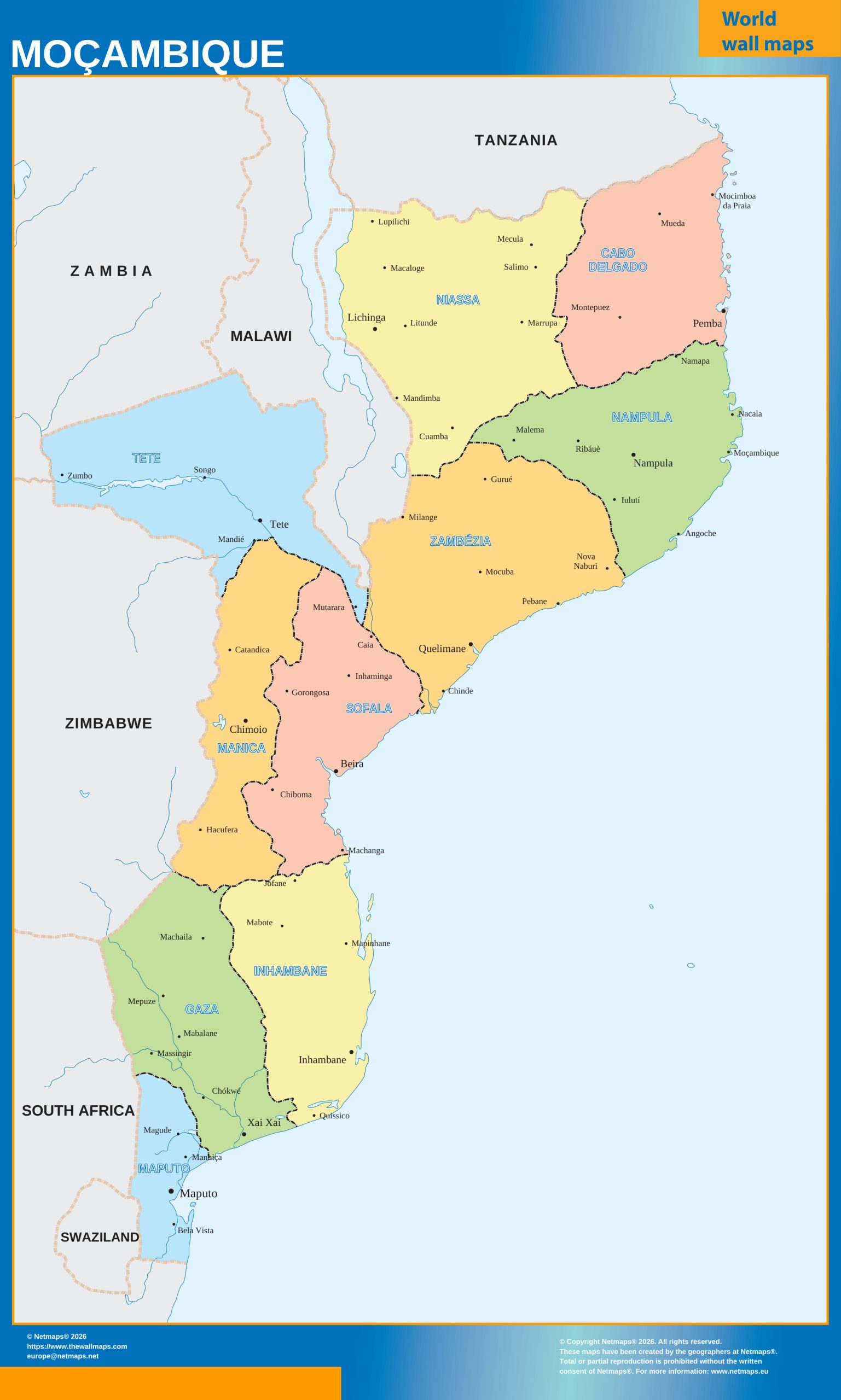 Mozambique wall map