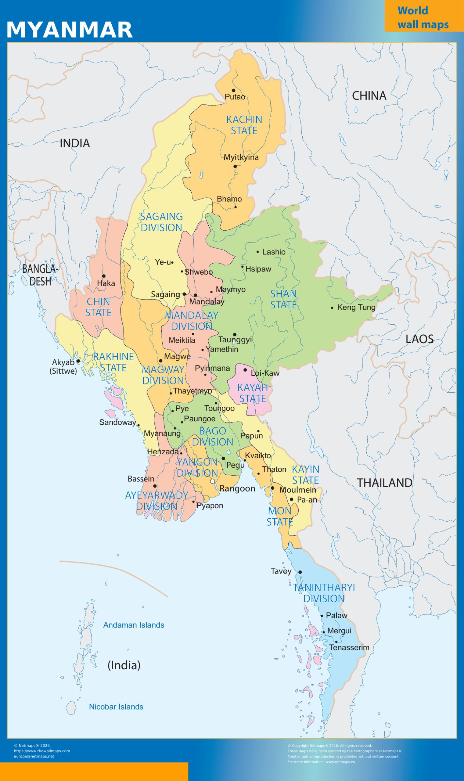 Myanmar wall map