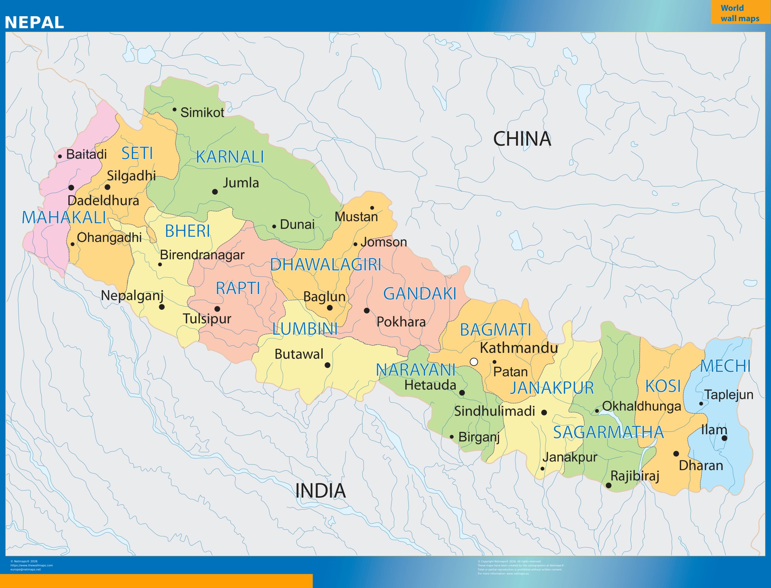 Nepal wall map