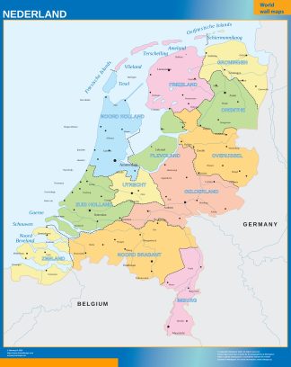 Netherlands regions wall map