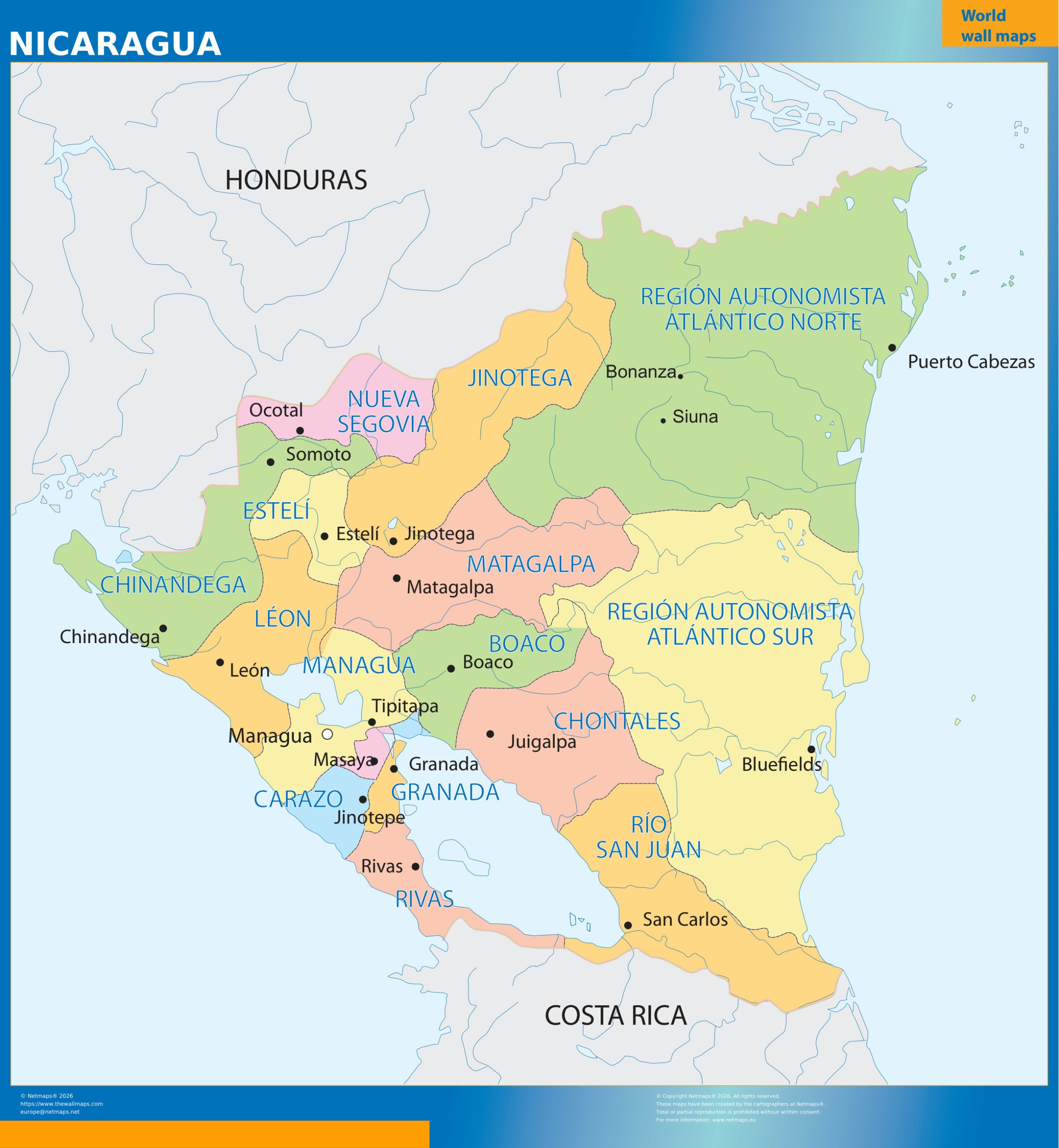 Nicaragua wall map