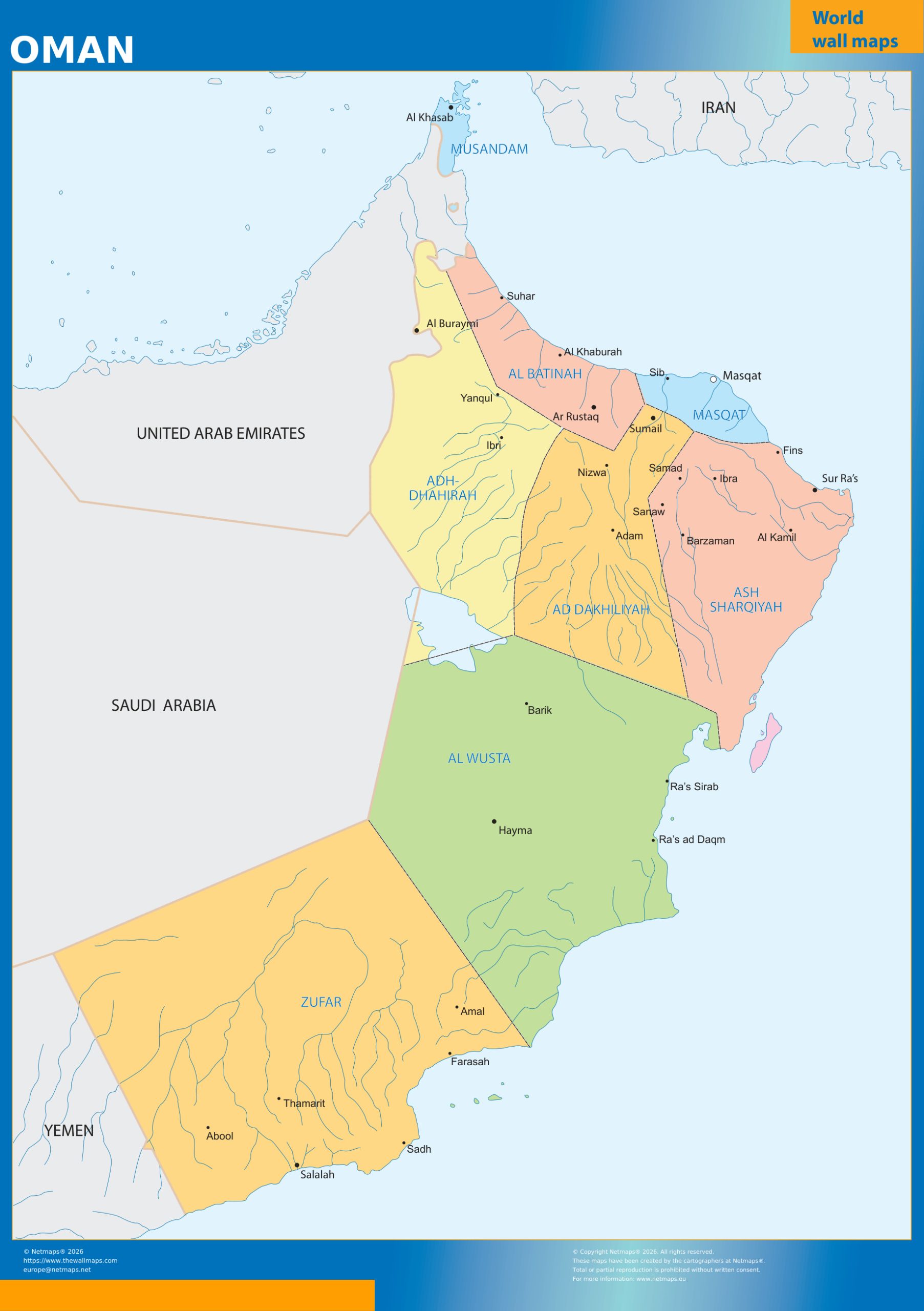 Oman wall map