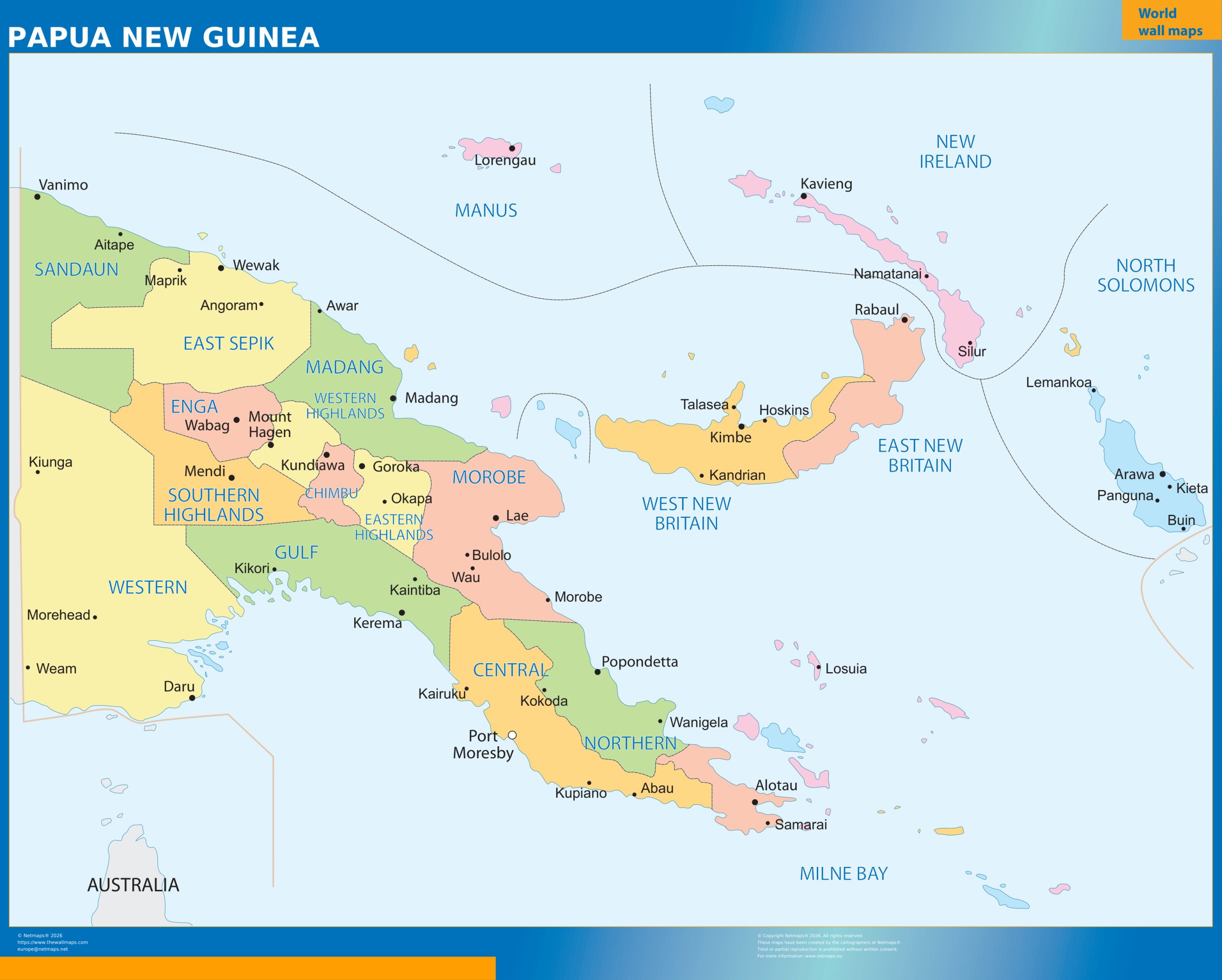 Papua New Guinea wall map
