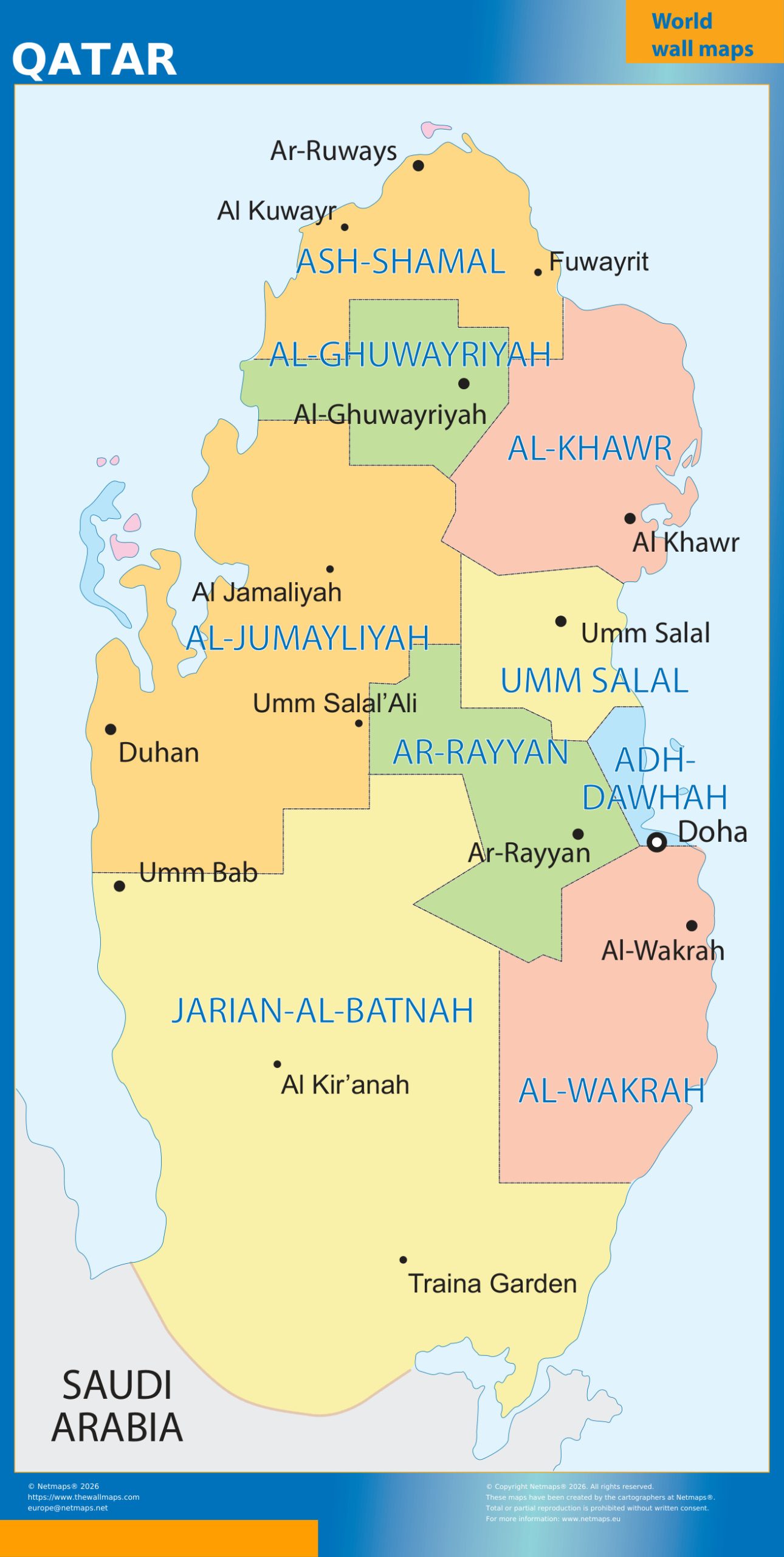 Qatar wall map