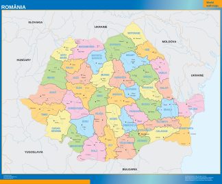Romania regions wall map