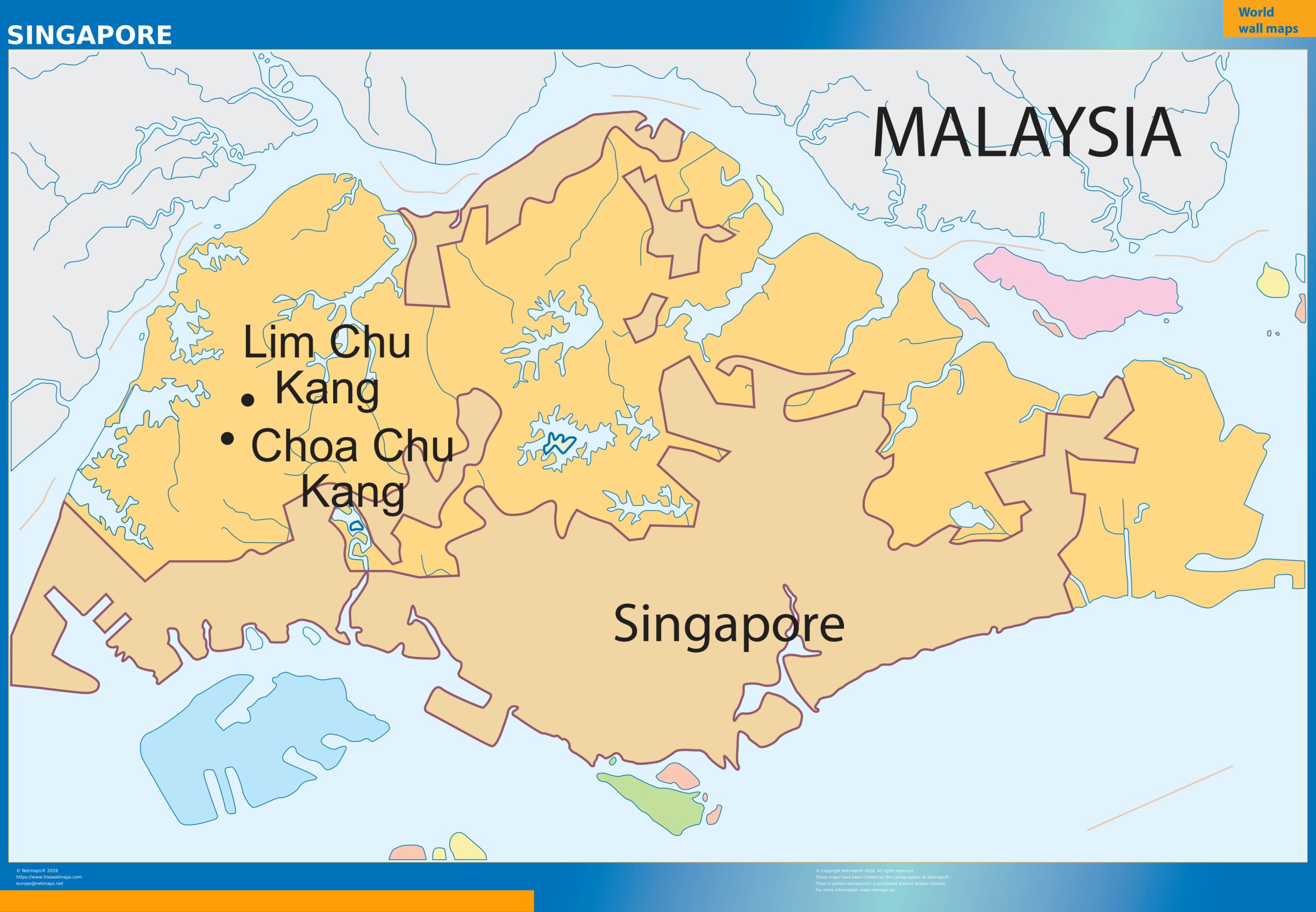 Singapore regions wall map
