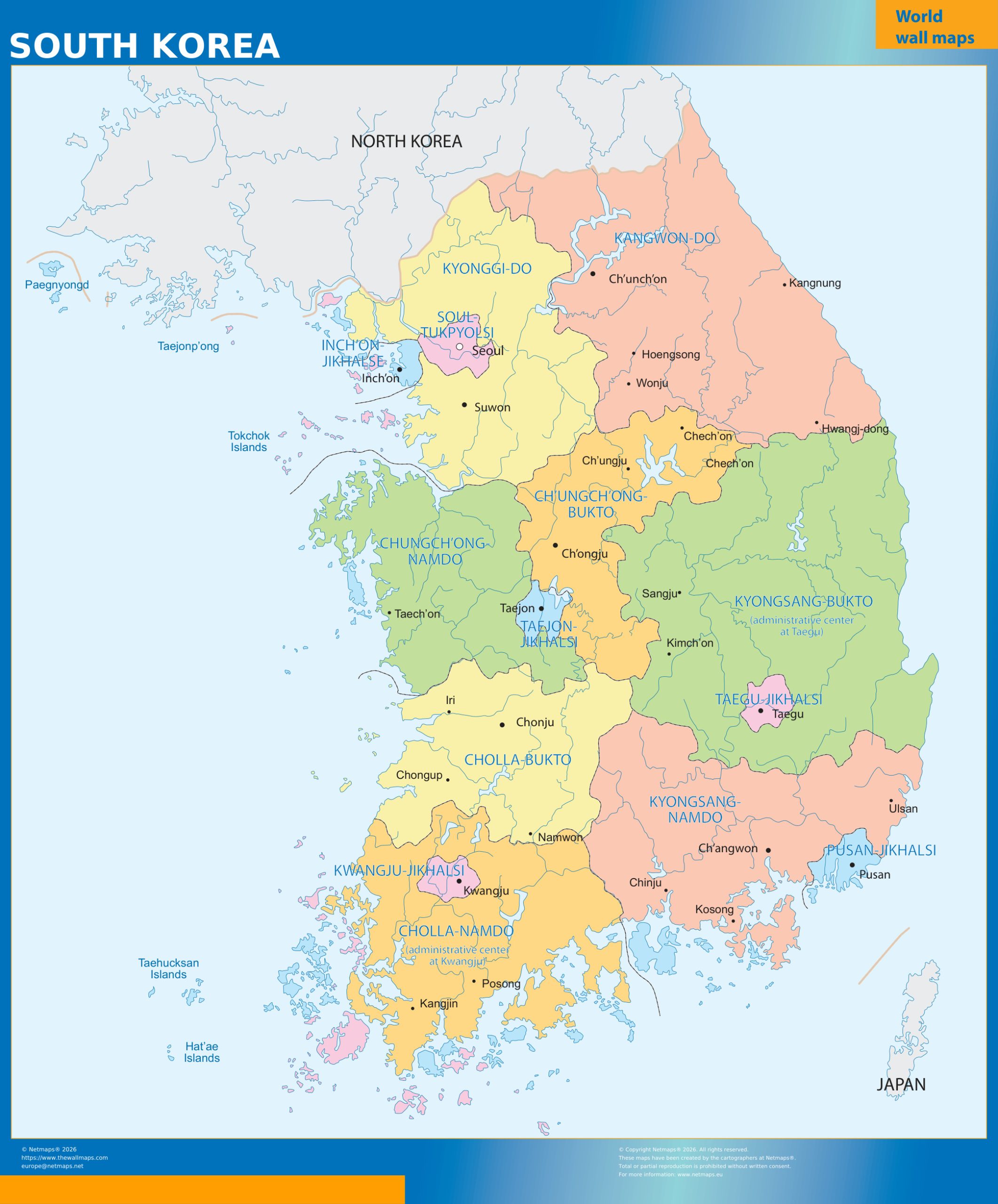 South Korea wall map