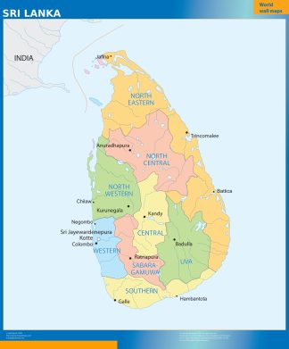 Sri Lanka regions wall map