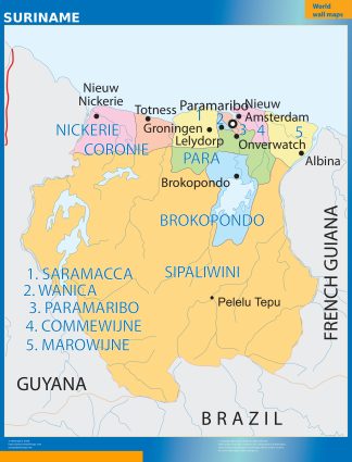 Suriname wall map