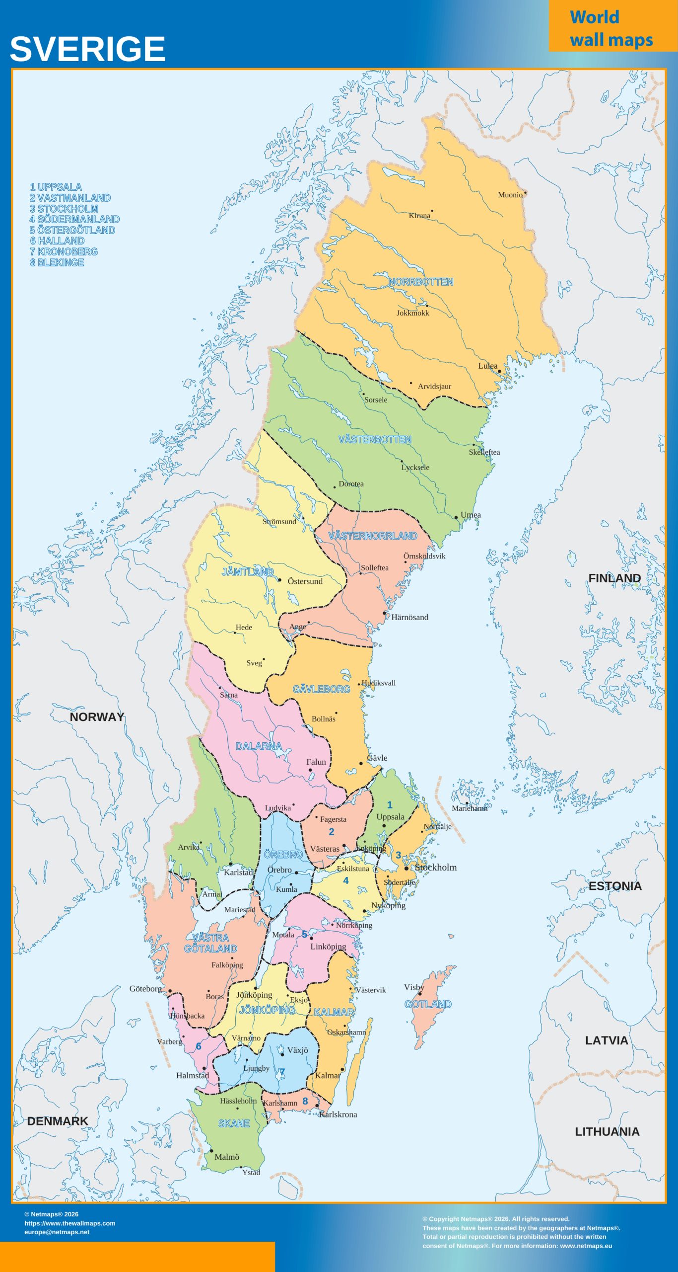 Sweden wall map