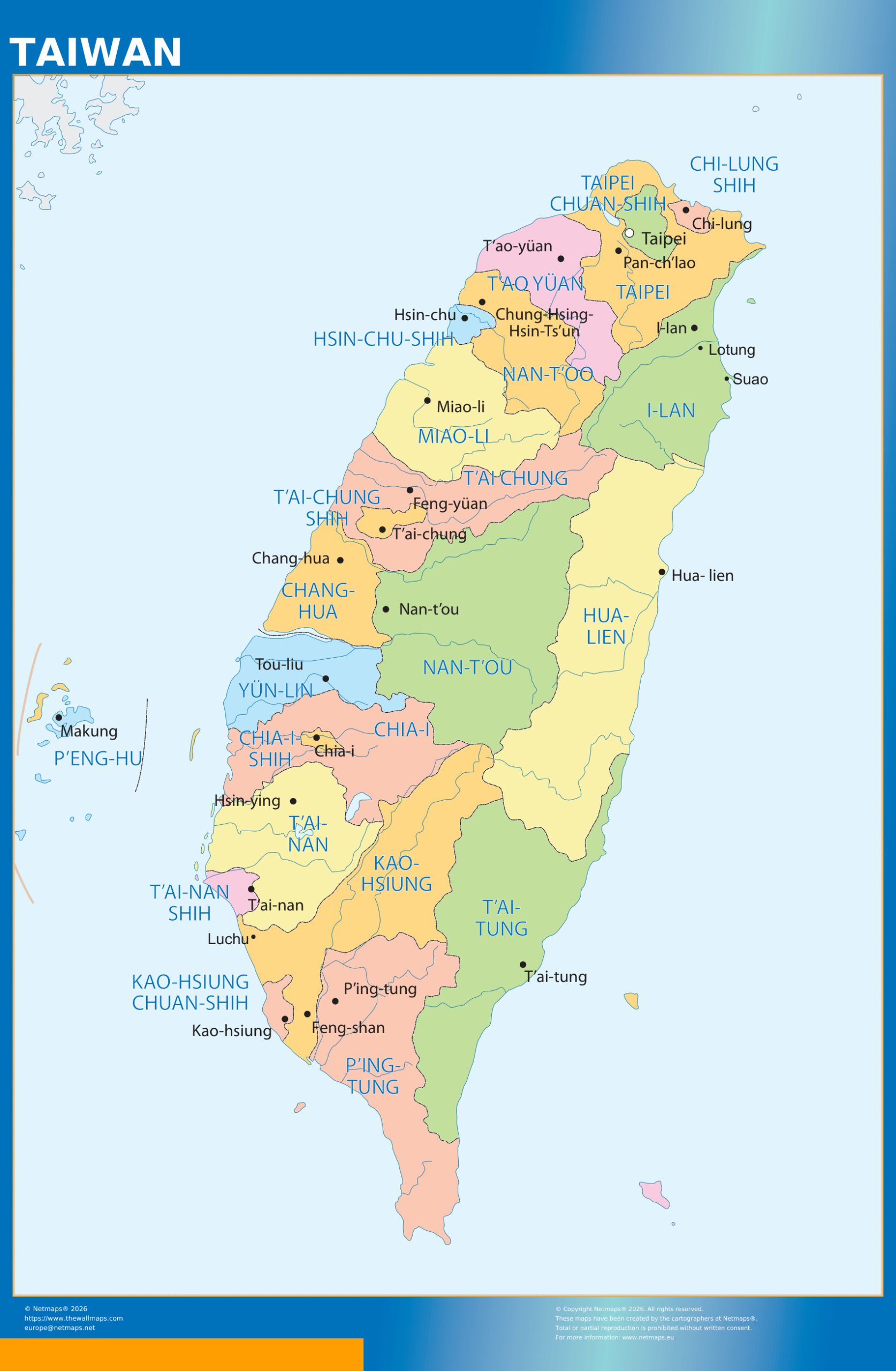 Taiwan wall map