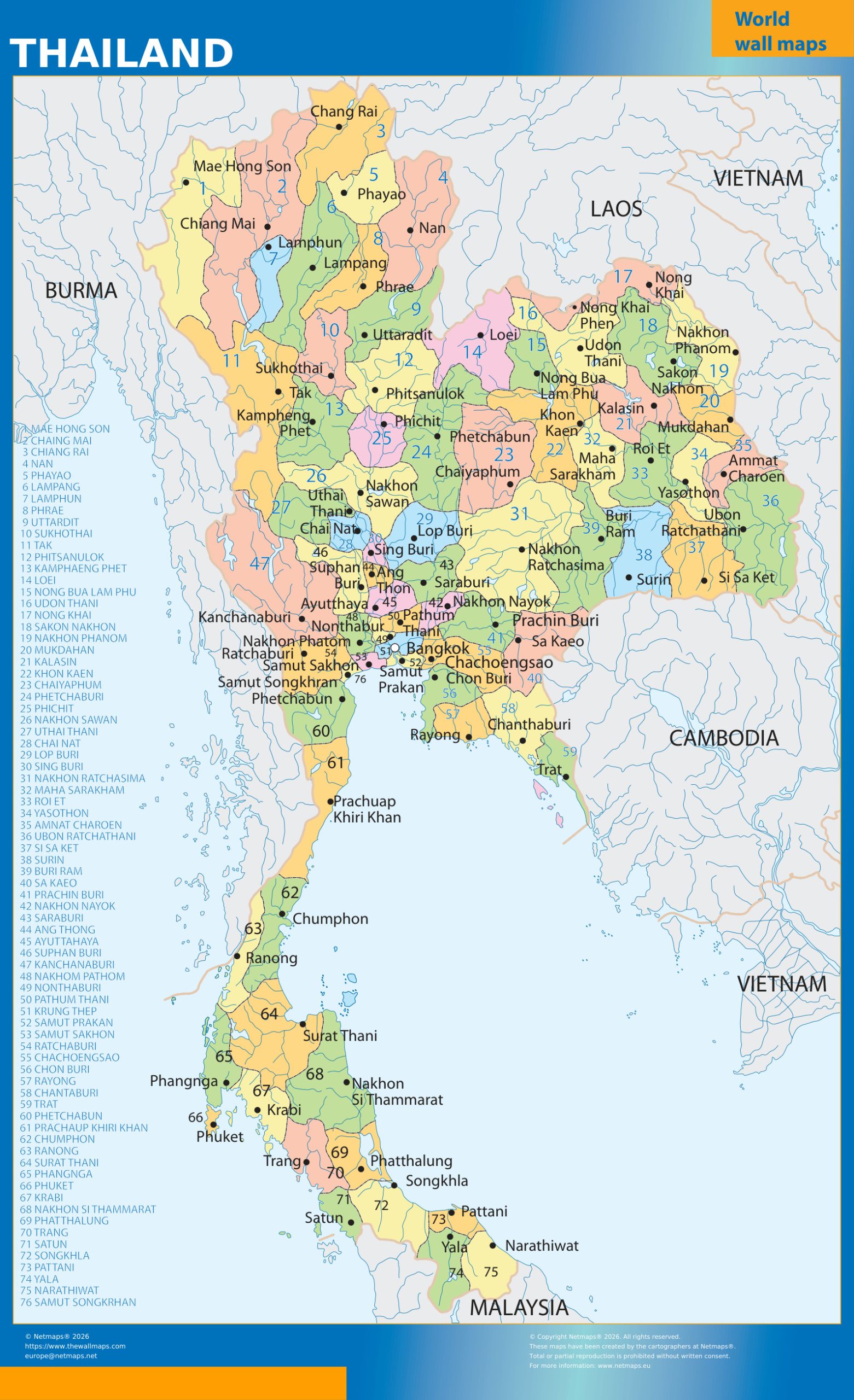 Thailand wall map