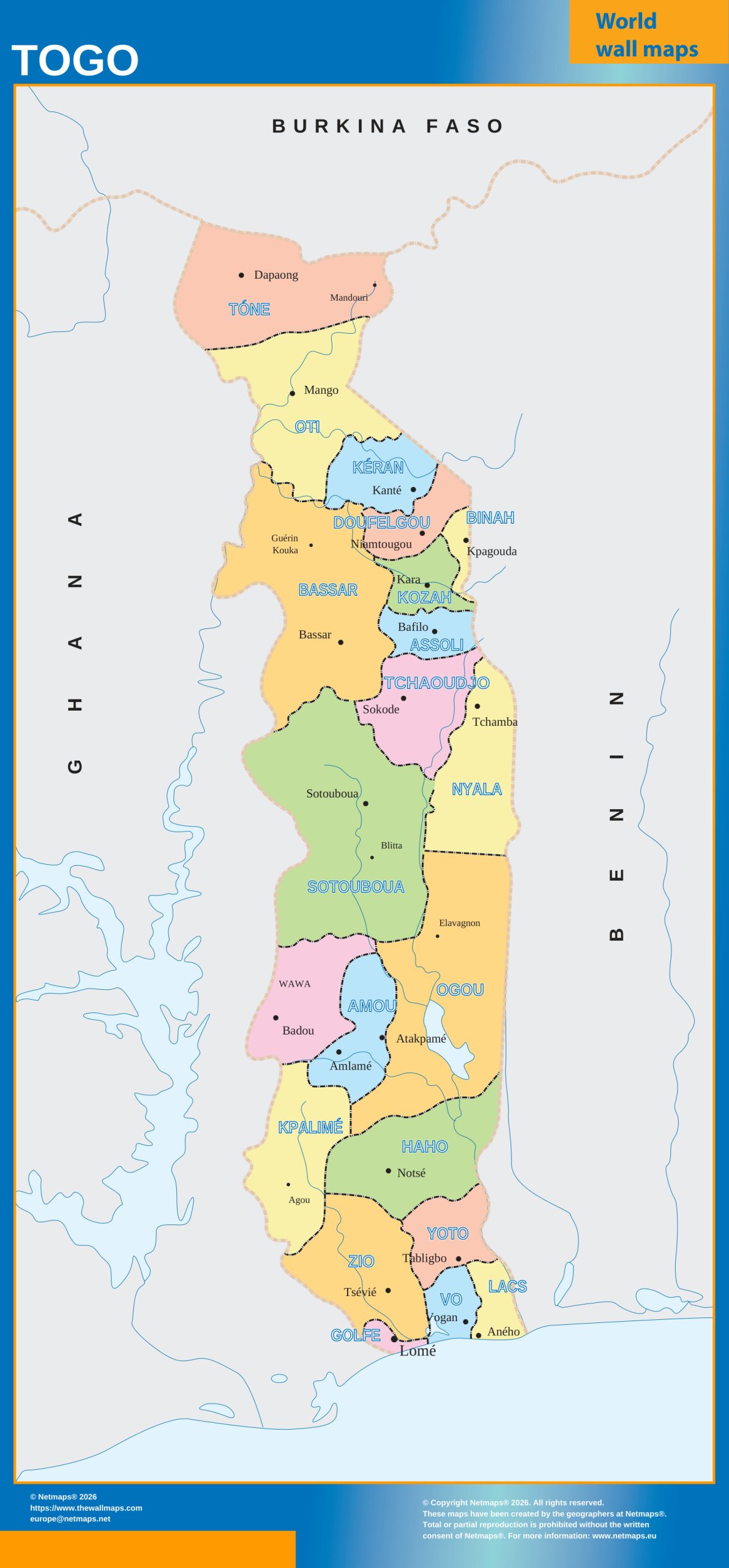 Togo wall map