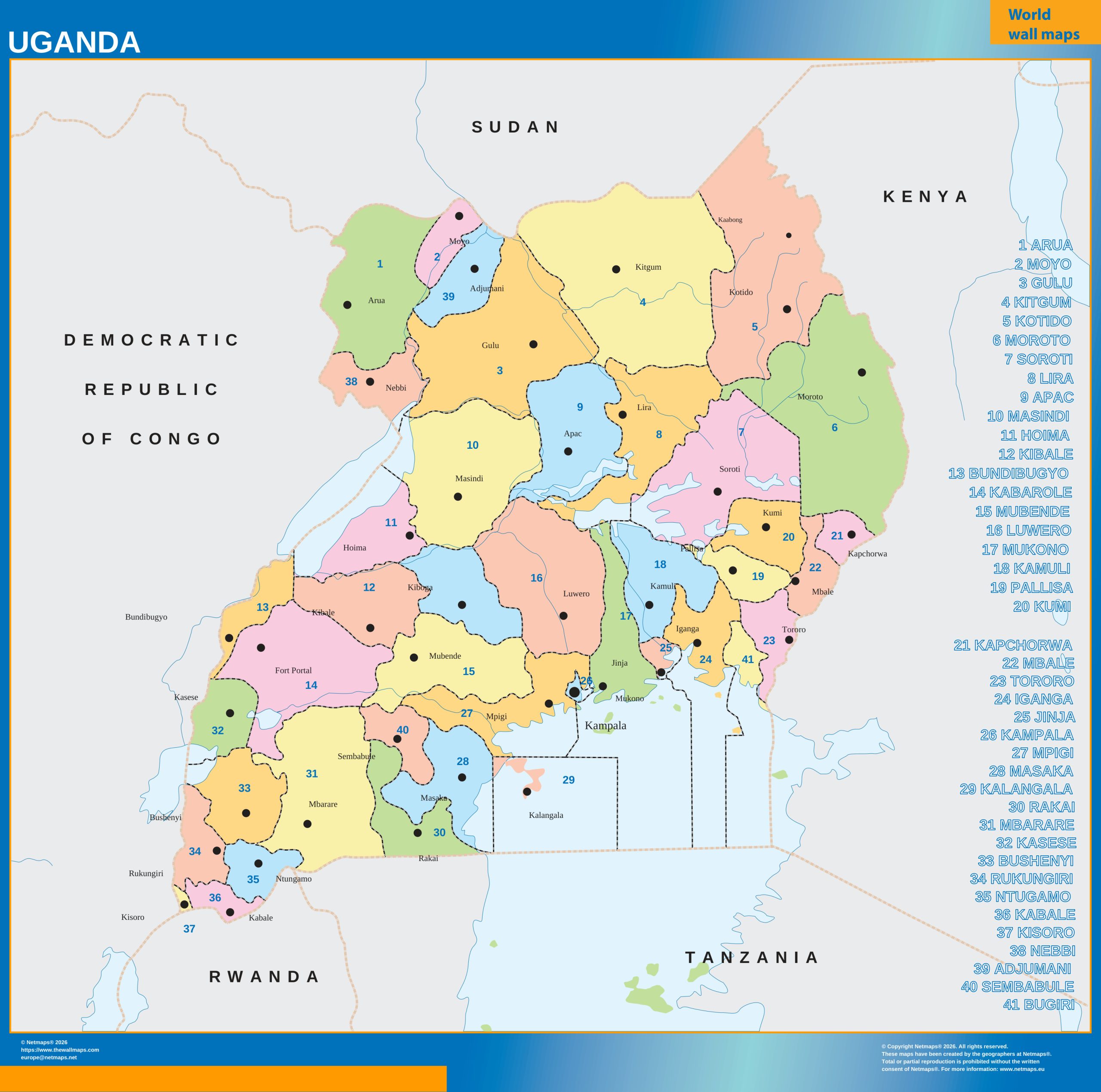 Uganda wall map