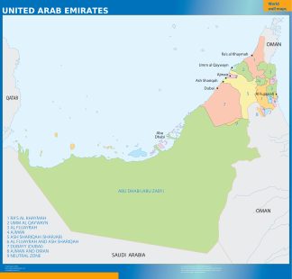 United Arab Emirates regions wall map