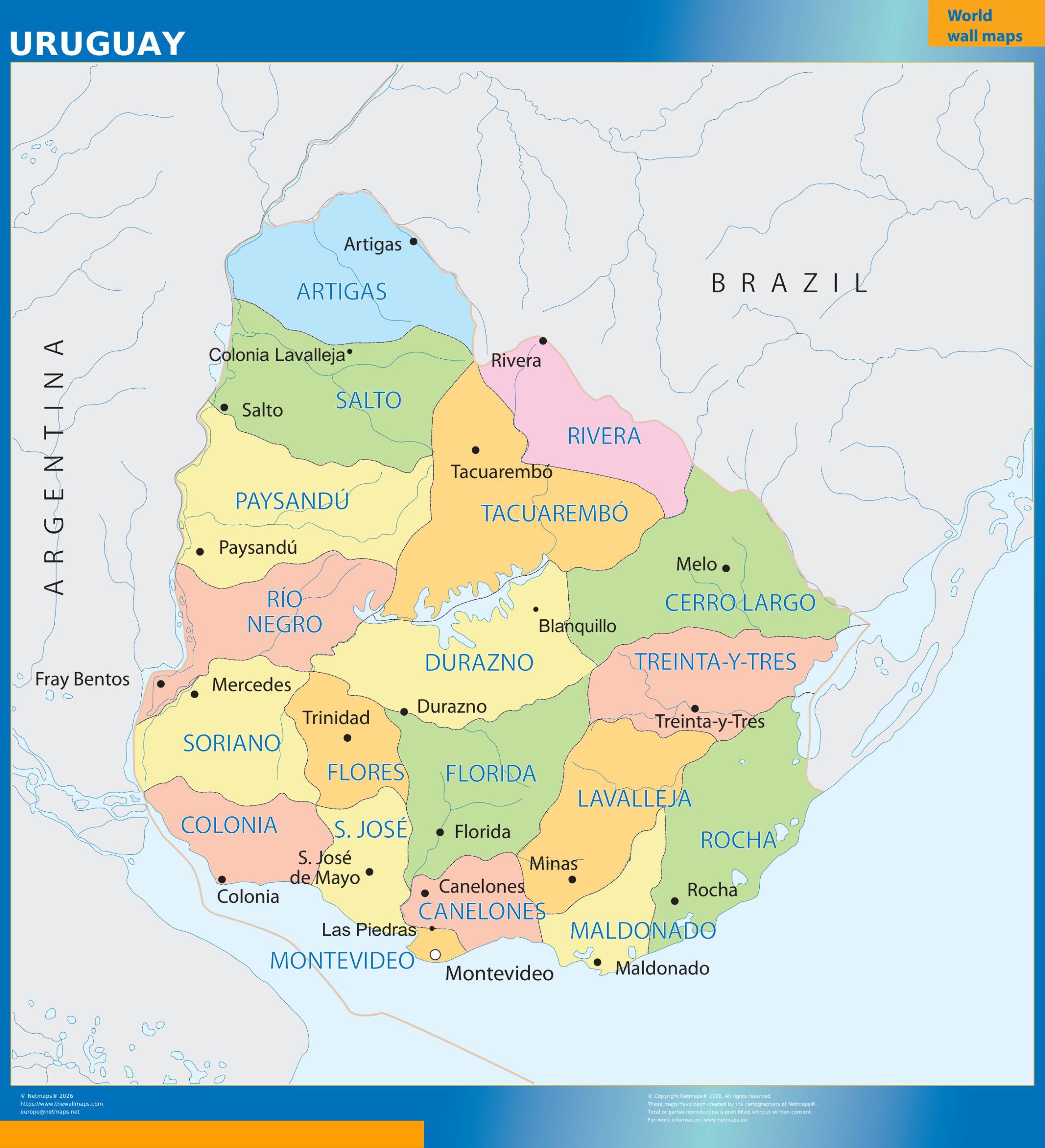 Uruguay wall map