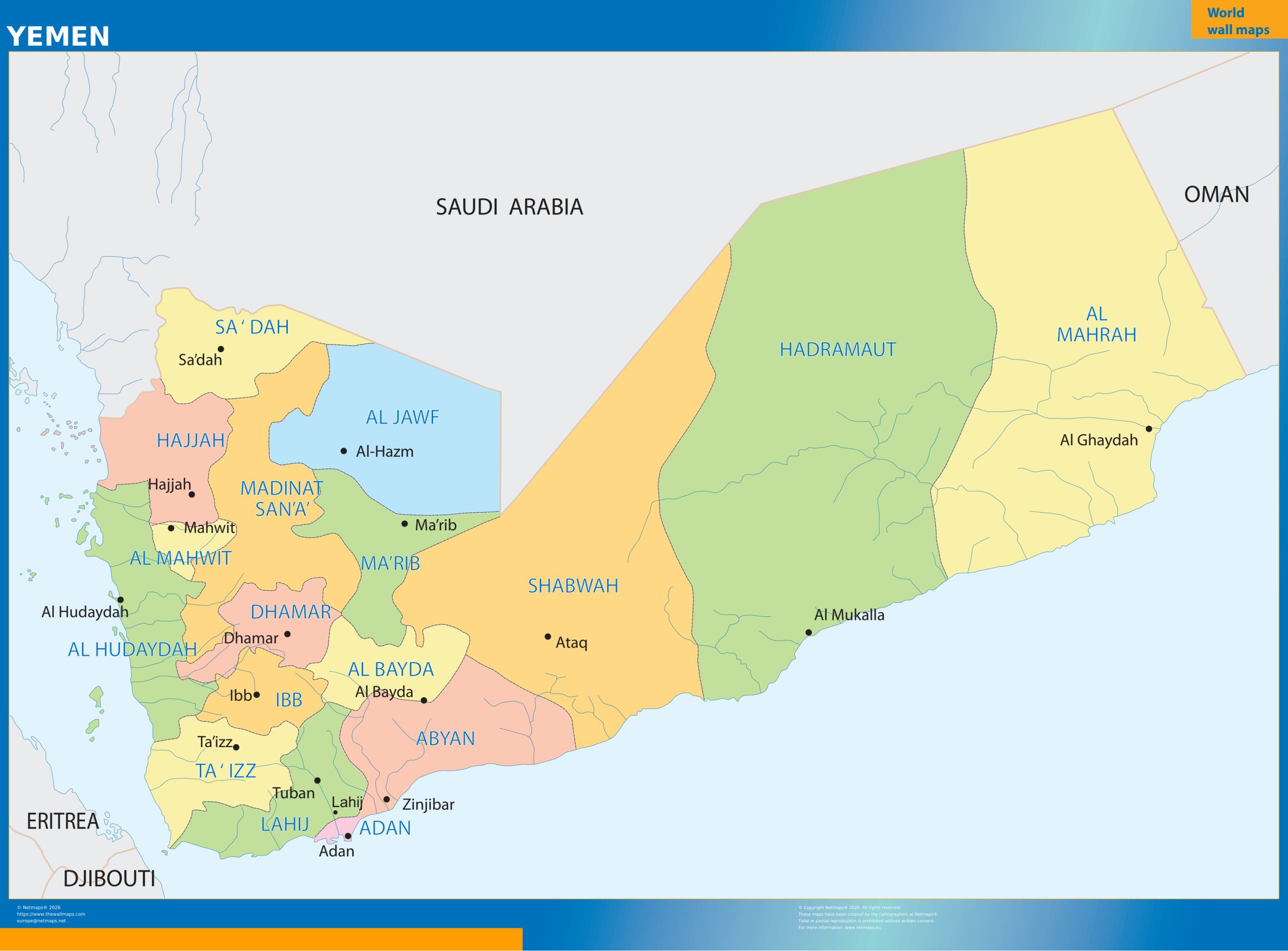 Yemen wall map